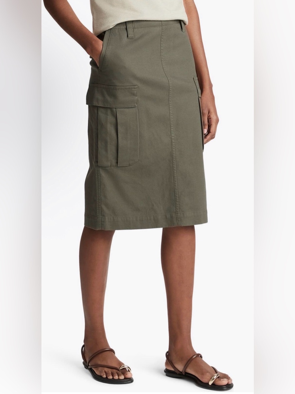 Vince Olive Utility Cargo Midi Skirt